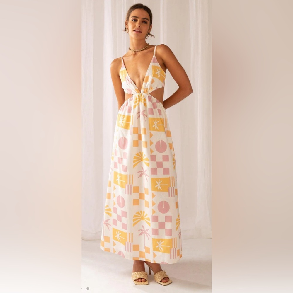 Peppermayo tropical pattern cutout maxi dress with open back
